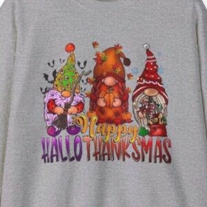 Women’s Grey Happy HallowThankMas Sweatshirt Halloween Thanksgiving Christmas
